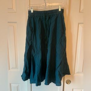 Deep turquoise linen midi skirt